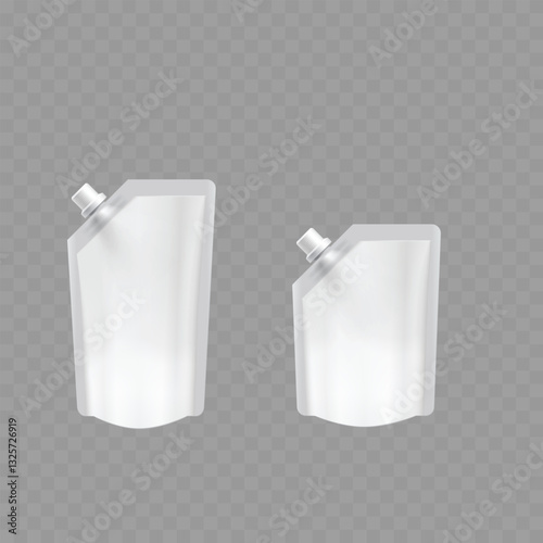 White Stand-Up Pouch Mockup Set with Cap Vector