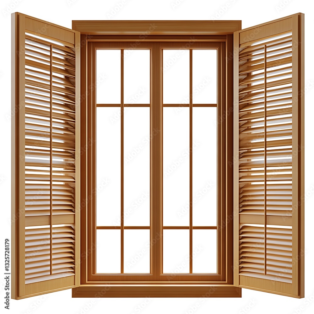Fototapeta premium Wooden Window with Open Shutters Architectural Detail