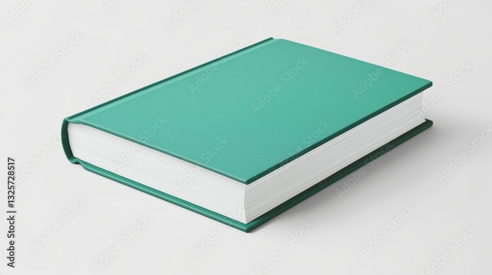 closed hardback book with a vibrant, solid Emerald green cover, crisp white pages, and slightly visible spine. The book is set against a plain, bright white background closed hardback book with a vibrant, solid Emerald green cover, crisp white pages, and slightly visible spine. The book is set against a plain, bright white background