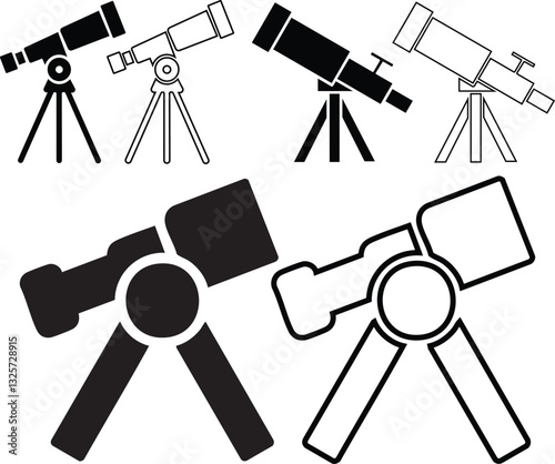 Telescope Solid Vector Icon Silhouette Transparent Background Icon Set 10 Eps