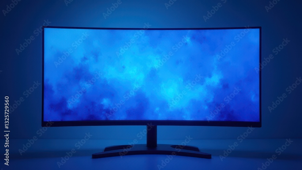 Fototapeta premium A monitor with a blue spotted pattern, displaying a cloudy design and a vibrant digital display.