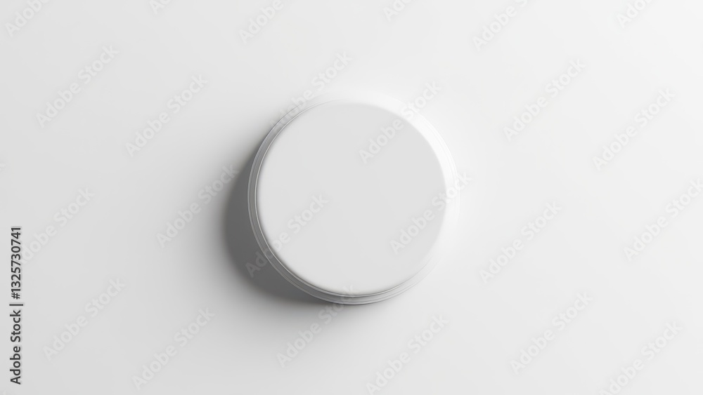 A white plastic bottle top casting a shadow on a white background.