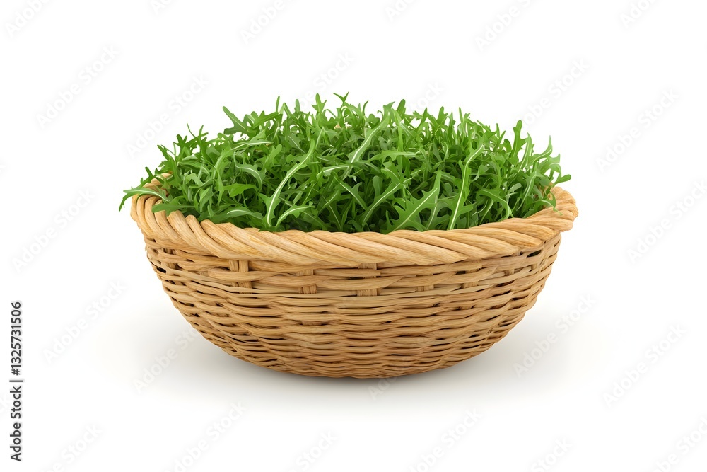 Round Basket Filled with Fresh Arugula Leaves Round Basket Filled with Fresh Arugula Leaves