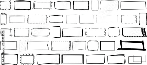 Doodle rectangle set, hand drawn sketch frames, abstract border collection, grunge outline, ink stroke frame, irregular shape, rough scribble, decorative frame, artistic rectangle, vintage border
