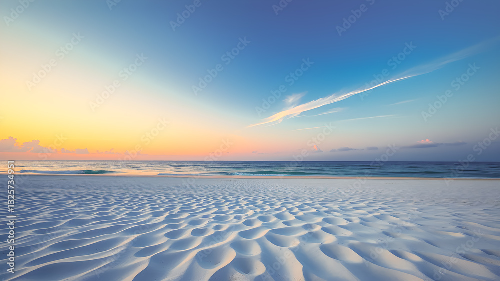 Fototapeta premium Vacation travel tourism banner, closeup sea sand beach. Panoramic beach landscape. Inspire tropical beach seascape horizon. Orange and golden sunset sky calmness tranquil relaxing sunlight summer mood