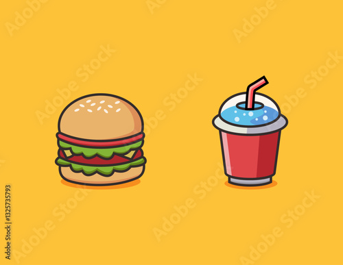 Burger Food and Drinks stickers icons vector illustrations.Eps 10
