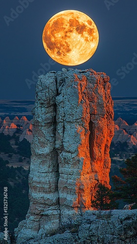 Breathtaking Rock Formation Under Vibrant Full Moon Glow