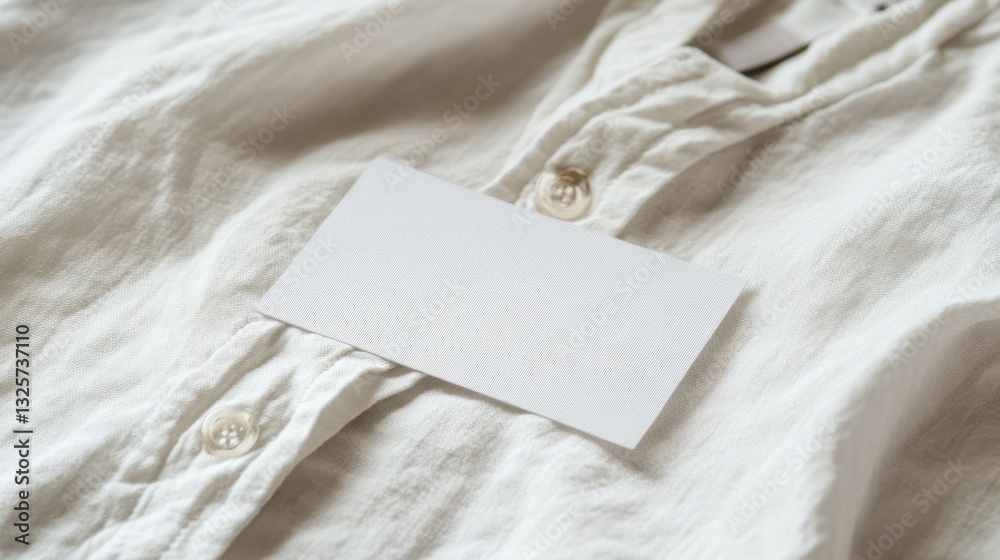Fototapeta premium Blank Business Card on Light Fabric Shirt Background for Mockup Use