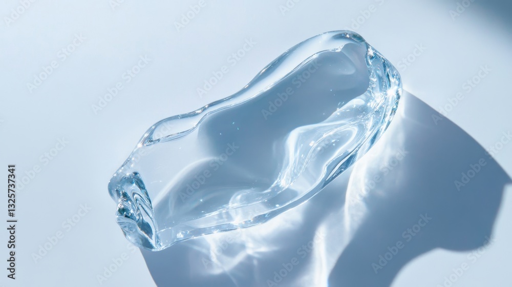 Clear Ice Block on Light Surface with Soft Reflections and Shadows Clear Ice Block on Light Surface with Soft Reflections and Shadows