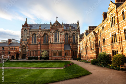 The courtyard and buildings of Keble College, one of the constituent colleges of the University of Oxford in England, United Kingdom
