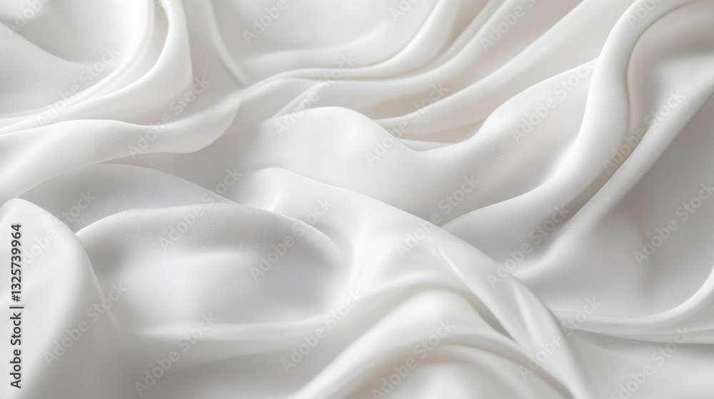 Soft White Silk Fabric Draped Smoothly on a Plain Surface Soft White Silk Fabric Draped Smoothly on a Plain Surface