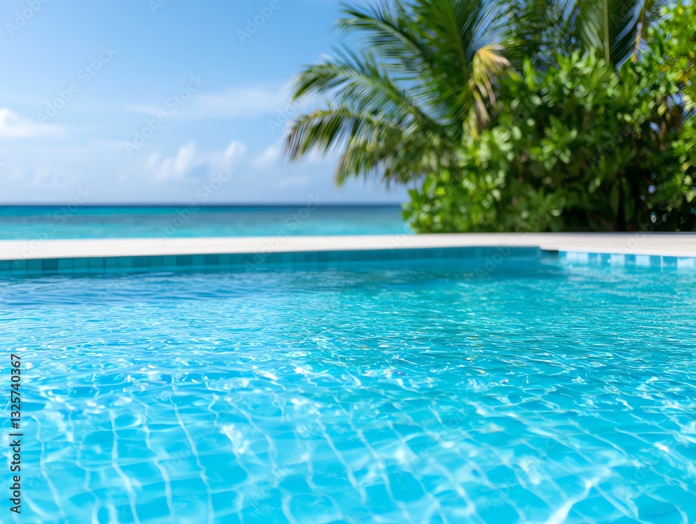 Fototapeta premium Beachside infinity pool blending into the ocean, perfect tropical escape