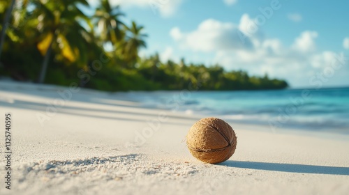 Coconut washed ashore, tropical detail highlighting island vibes