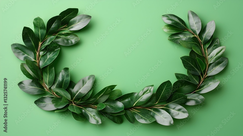Naklejka premium Green Leaf Wreath Design on Vibrant Green Background