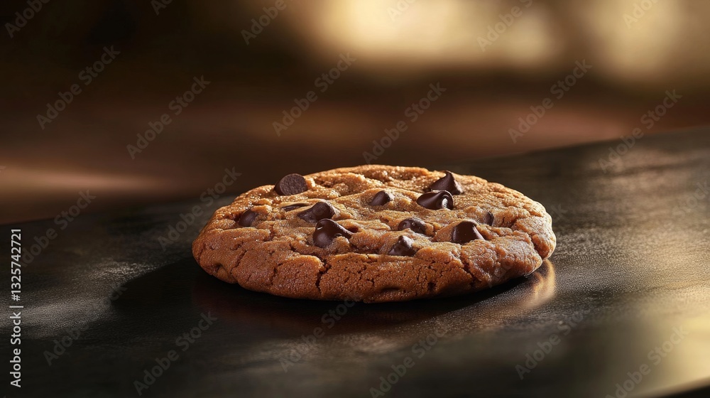 Fototapeta premium Freshly Baked Chocolate Chip Cookie on Dark Surface Background