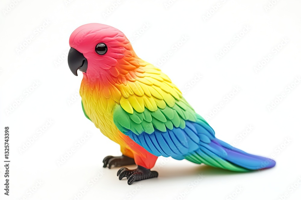 Obraz premium Rainbow-colored rubber parrot with black eyesisolated on a white