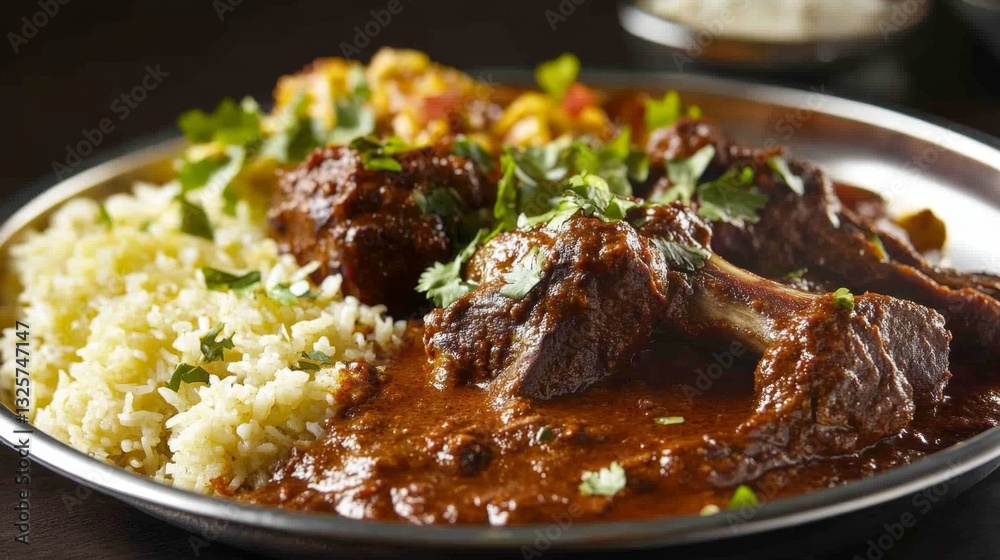 Delicious Lamb Curry with Rice and Fresh Cilantro Garnish Delicious Lamb Curry with Rice and Fresh Cilantro Garnish