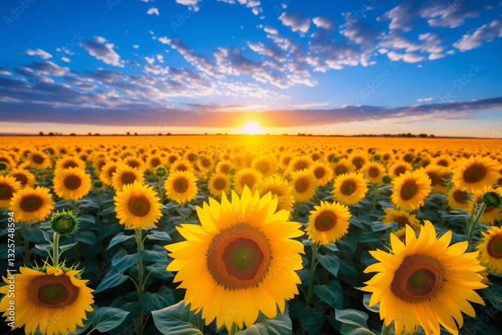 Obraz premium A vibrant field of sunflowers under a blue sky