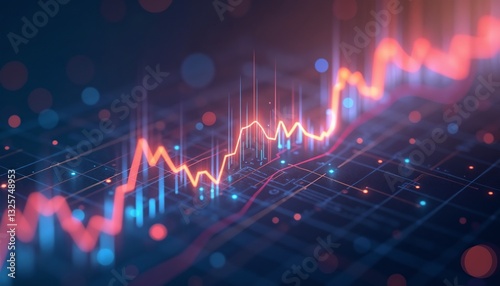 Abstract digital economy with glowing futuristic trading chart and bold design