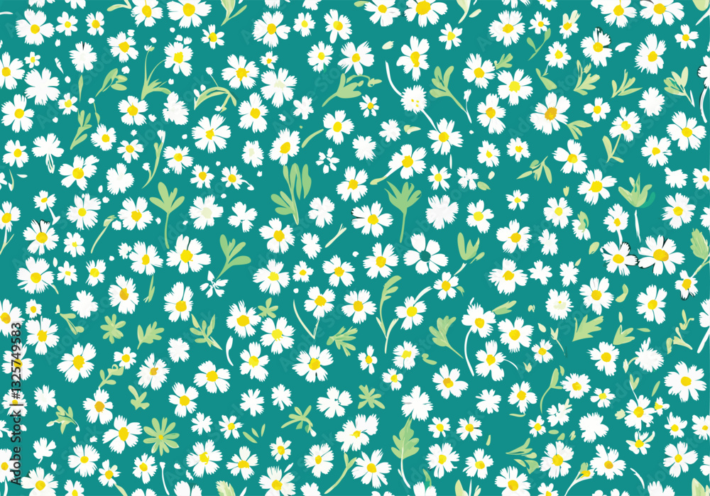 Seamless Teal Pattern White Daisies Floral Spring Summer Design Seamless Teal Pattern White Daisies Floral Spring Summer Design