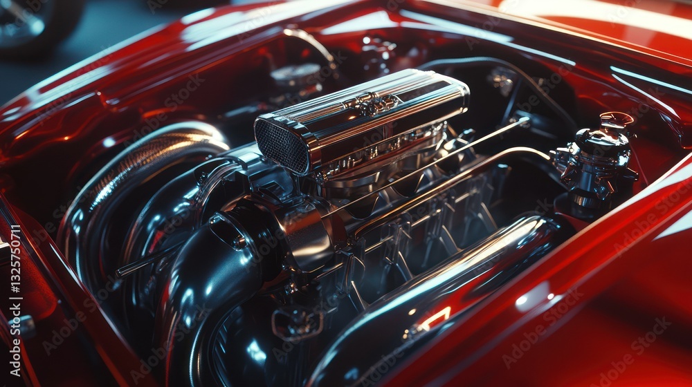 Fototapeta premium Red car engine, garage, tuning