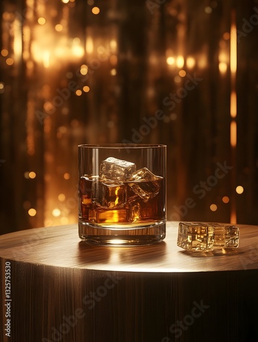 Wallpaper Mural Dark wooden podium with golden accents showcasing premium whiskey and gourmet dining. Torontodigital.ca