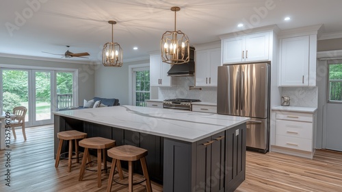 Modern built-in kitchen cabinets with a two-tone color scheme.