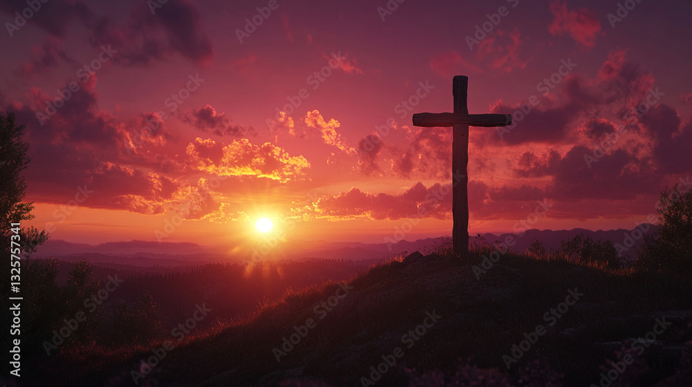 Sunset Cross, A Symbol of Faith and Hope on a Hilltop Sunset Cross, A Symbol of Faith and Hope on a Hilltop