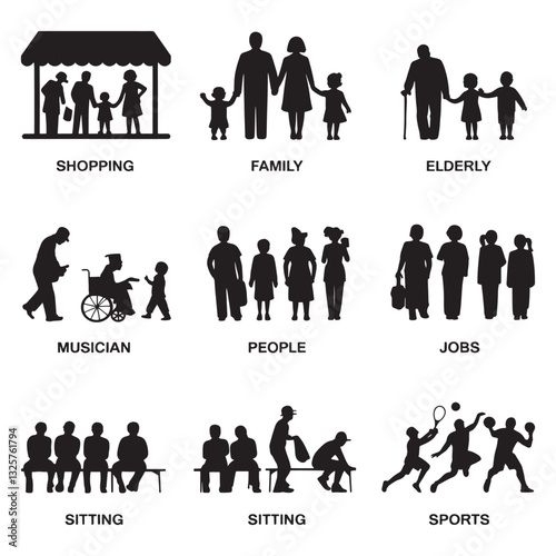 All people activity silhouettes. Vector illustration
