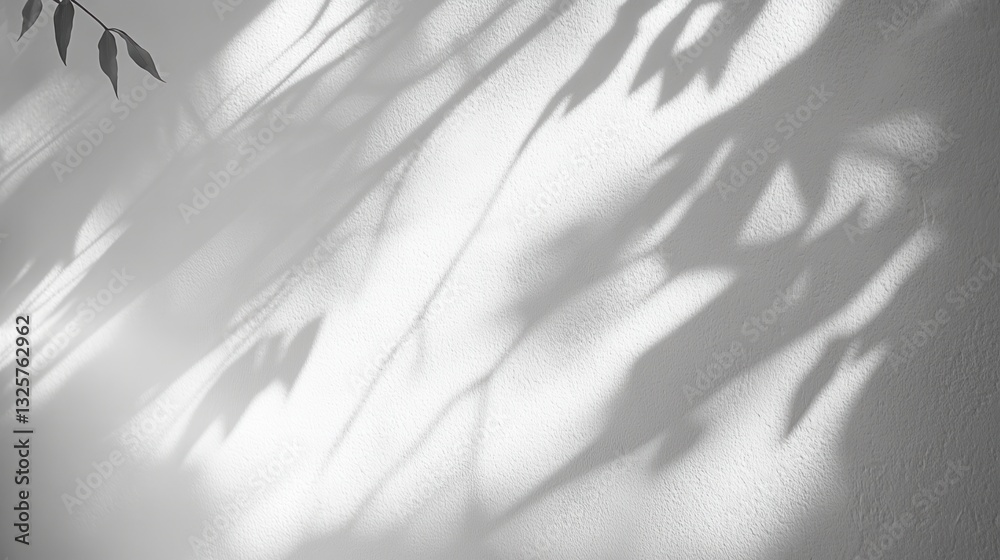 Obraz premium Abstract Monochrome Wall Texture with Leaf Shadows and Soft Light