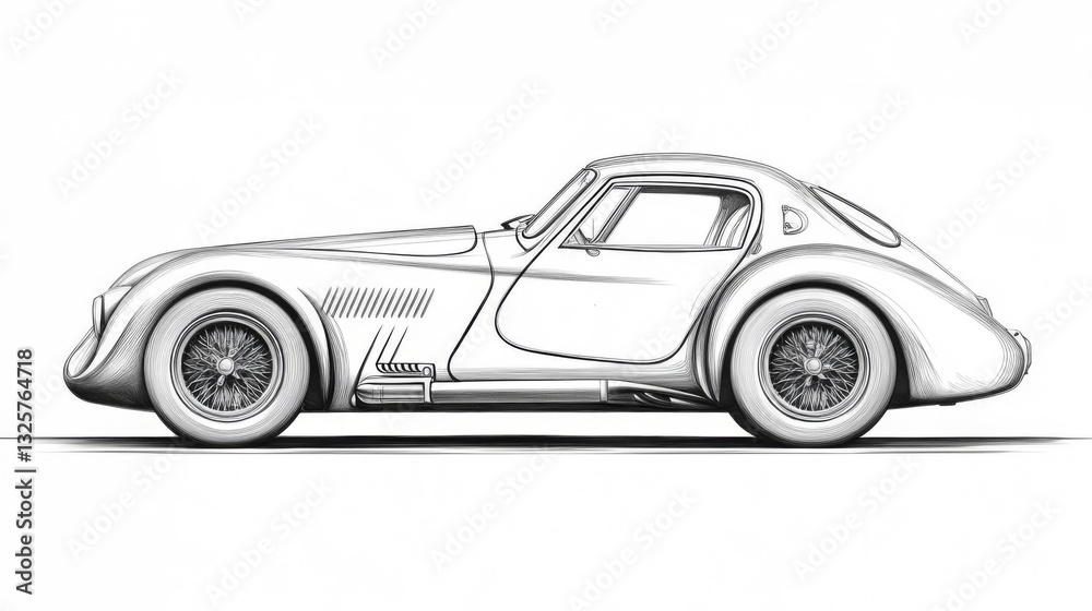 Obraz premium Classic Vintage Sports Car Coupe Side Profile Drawing