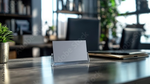 Wallpaper Mural Blank id card in translucent holder on desk in modern office business environment professional view Torontodigital.ca