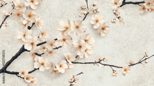 Delicate White Cherry Blossoms on Soft Textured Background