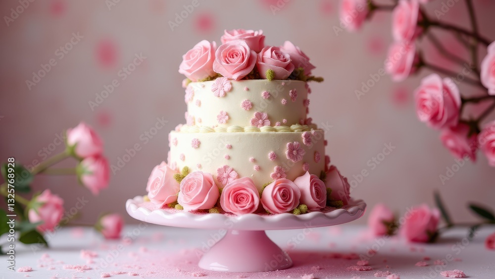 A beautiful sweet 16 cake design featuring two tiers adorned with pink roses and delicate floral decorations, perfect for a special celebration A beautiful sweet 16 cake design featuring two tiers adorned with pink roses and delicate floral decorations, perfect for a special celebration
