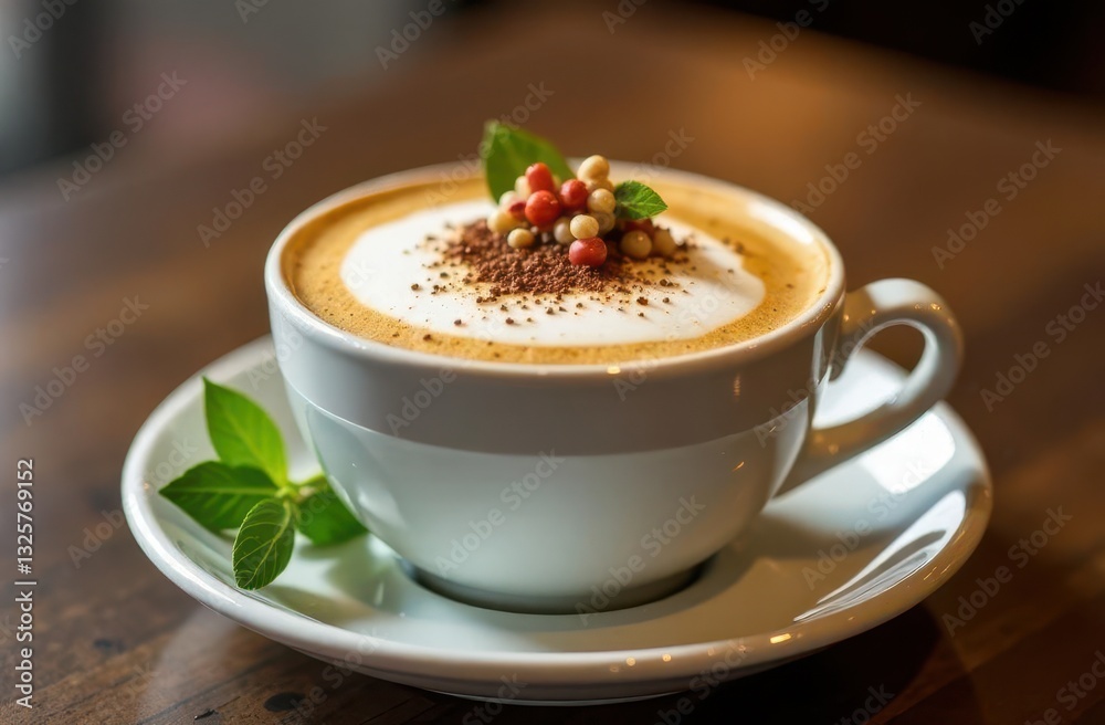 Bold coffee topped with creamy foam and colorful sprinkles served in a cozy cafe Bold coffee topped with creamy foam and colorful sprinkles served in a cozy cafe