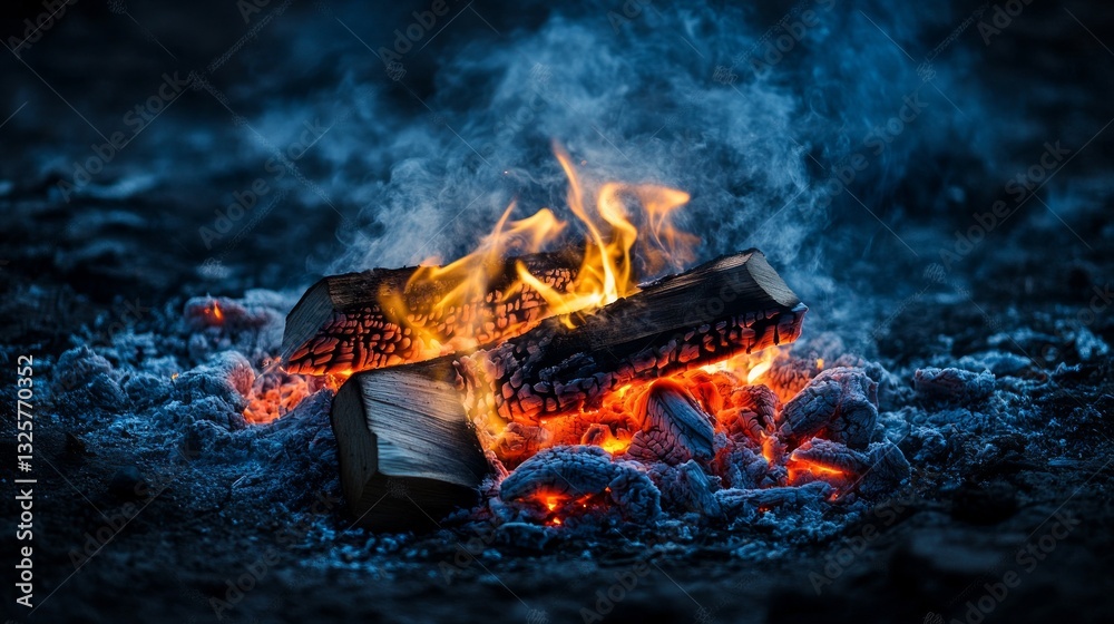 Fototapeta premium Warm Glow of a Rustic Campfire on a Cool Evening Night