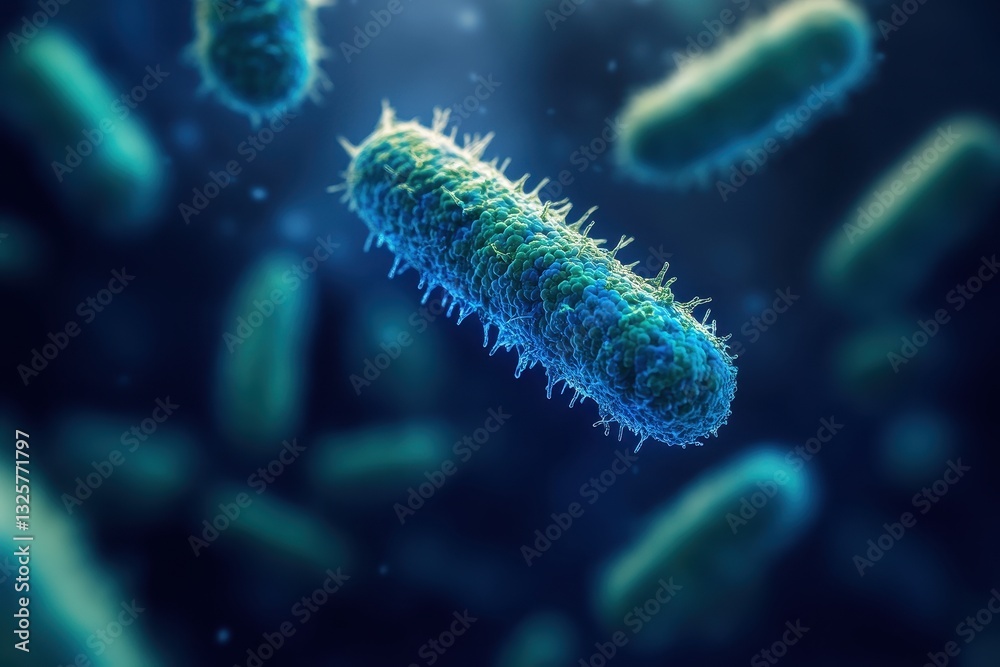 Microscopic View of Rod Shaped Bacteria in Blue and Green Hues Microscopic View of Rod Shaped Bacteria in Blue and Green Hues