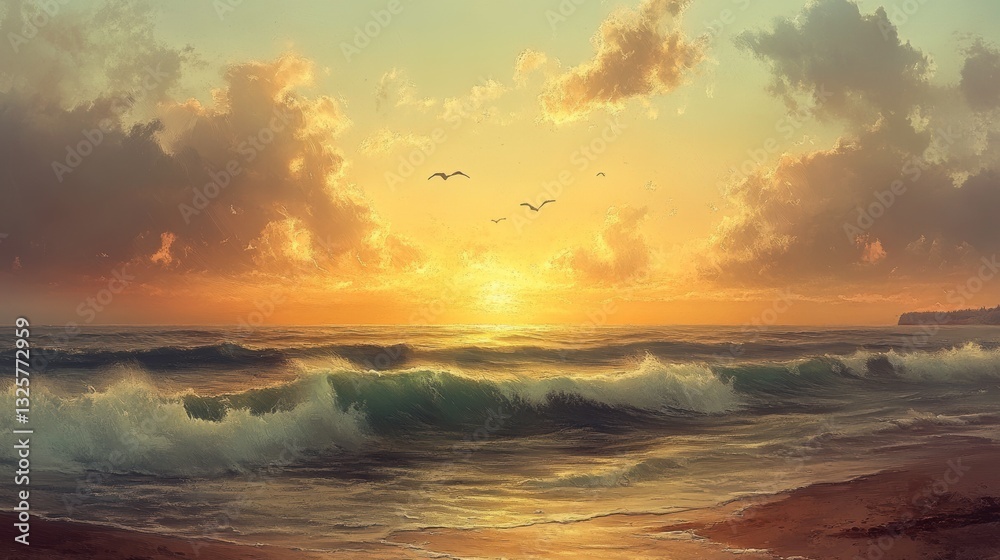 Obraz premium Serene Sunset Over Ocean with Soft Color Palette