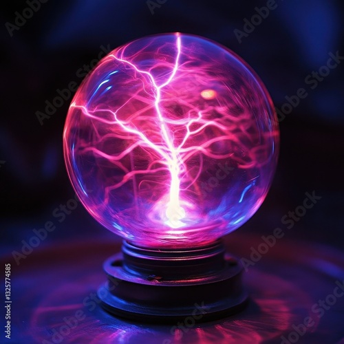 Plasma Ball Glowing with Purple and Pink Energy in Dark Background