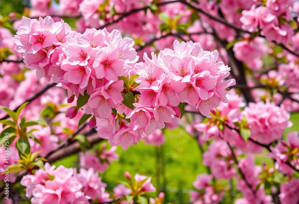 Fototapeta premium Vibrant cherry blossoms in full bloom, showcasing spring's beauty in a lush garden, branches, colorful