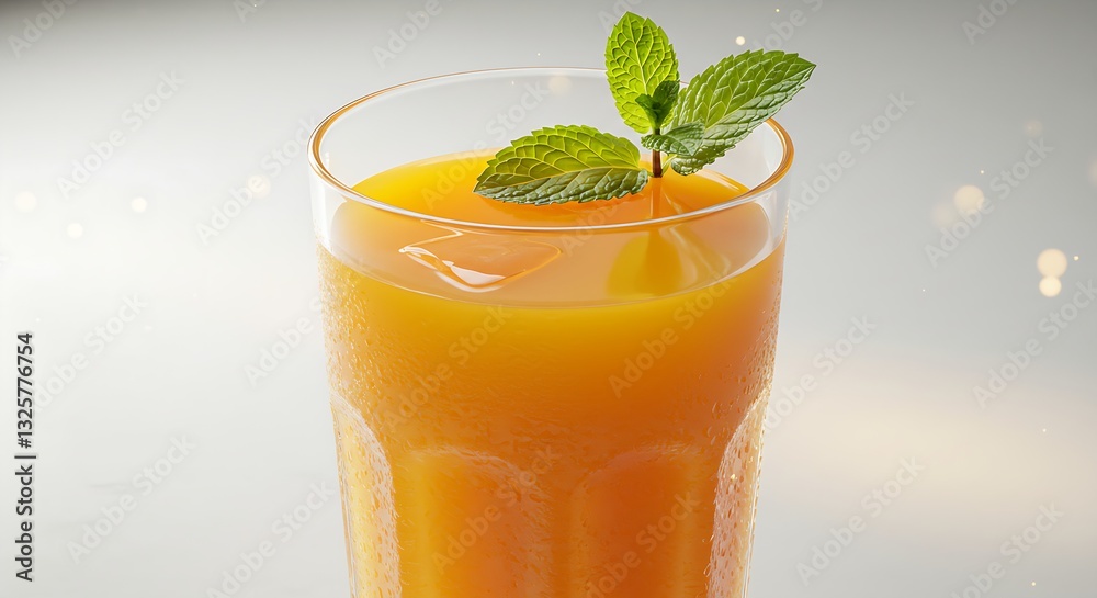 Fototapeta premium A glass of freshly squeezed orange juice with a sprig of mint.