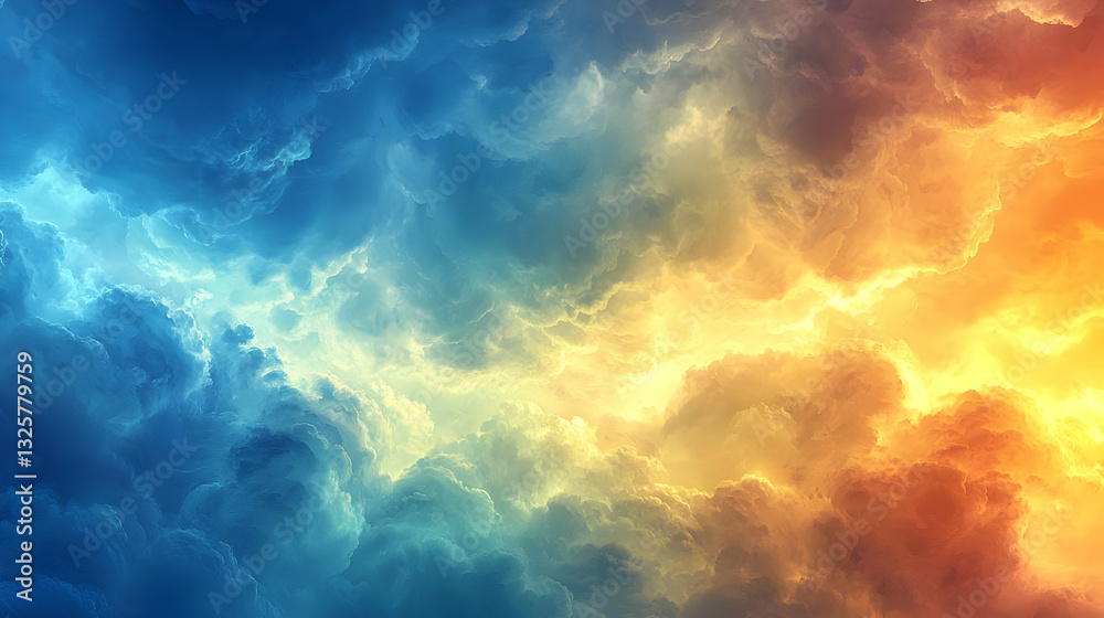 Abstract Digital Painting of Fiery and Blue Clouds, a Dramatic Celestial Scene with Vivid Colors and Textured Cloudscapes Abstract Digital Painting of Fiery and Blue Clouds, a Dramatic Celestial Scene with Vivid Colors and Textured Cloudscapes