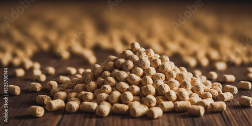 Pile of Textured Soy Granules on Wooden Surface