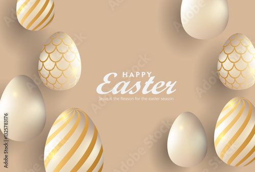 Easter day greeting card vector design. Easter paper cut clouds and eggs, Happy easter clipart poster banner or web background set. Happy easter  collection with colorful abstract bunny, golden eggs.