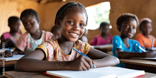 Happy African Girl Studying in Classroom Education Learning School Hope Child Pencil Future Student 