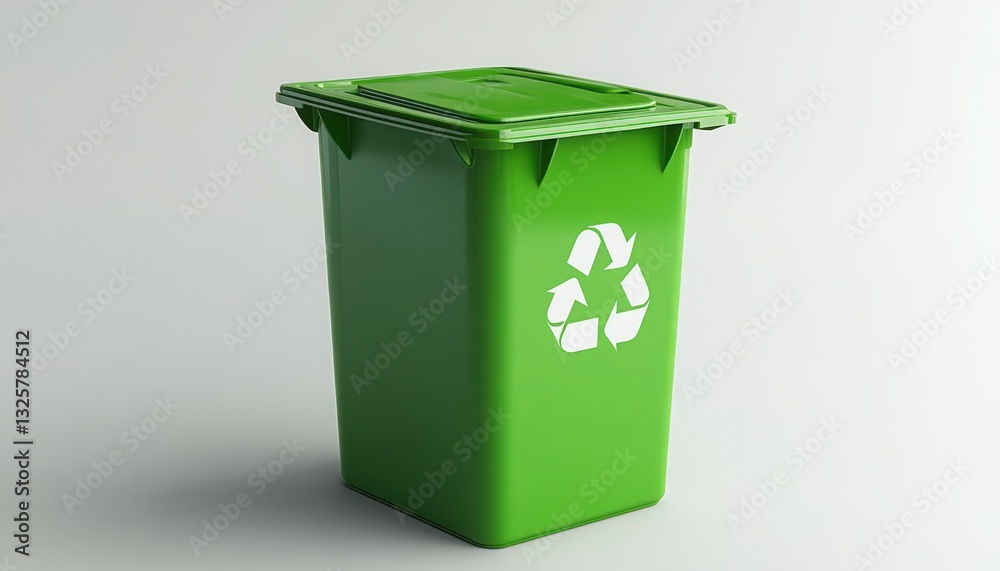 Green recycling bin with the recycling symbol on a neutral background. Green recycling bin with the recycling symbol on a neutral background.