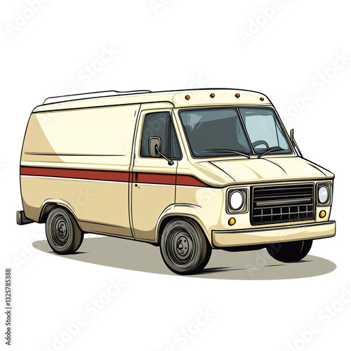 Classic Vintage Van Delivery Vehicle Transportation Retro Cream Beige Brown Stripes