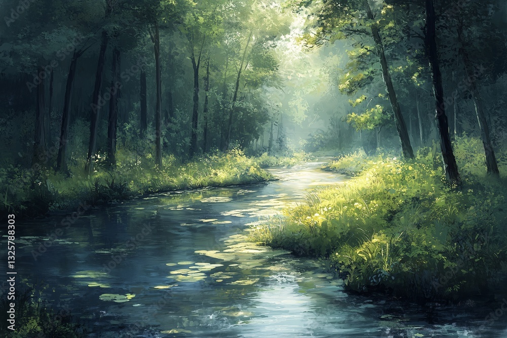 Fototapeta premium Sunlit Forest Stream