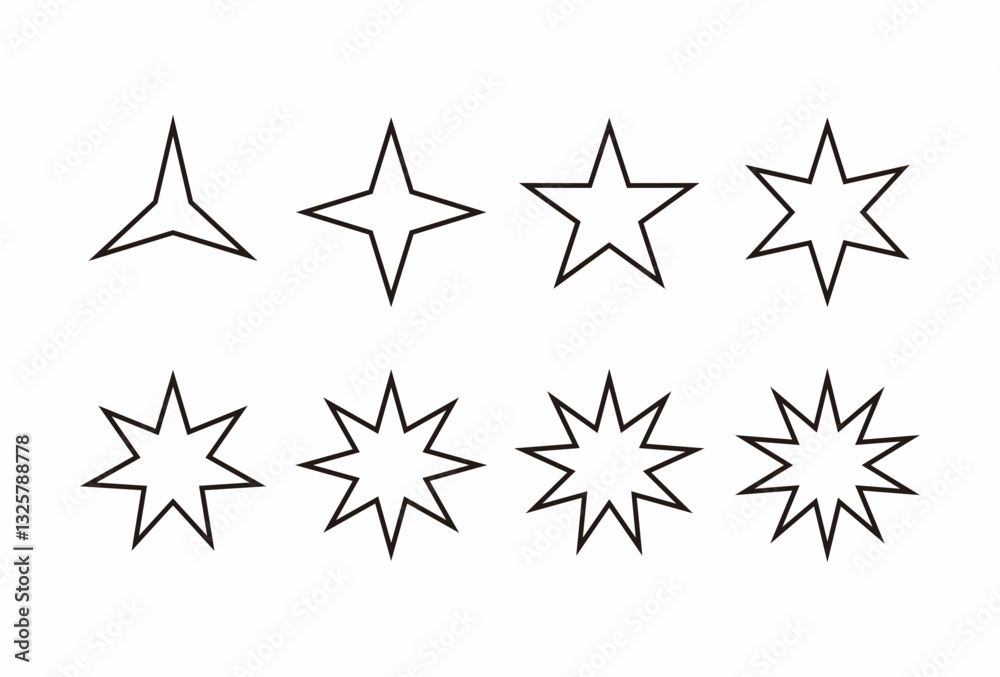 Fototapeta premium Star shape icon set geometric design element shape isolated on white background.