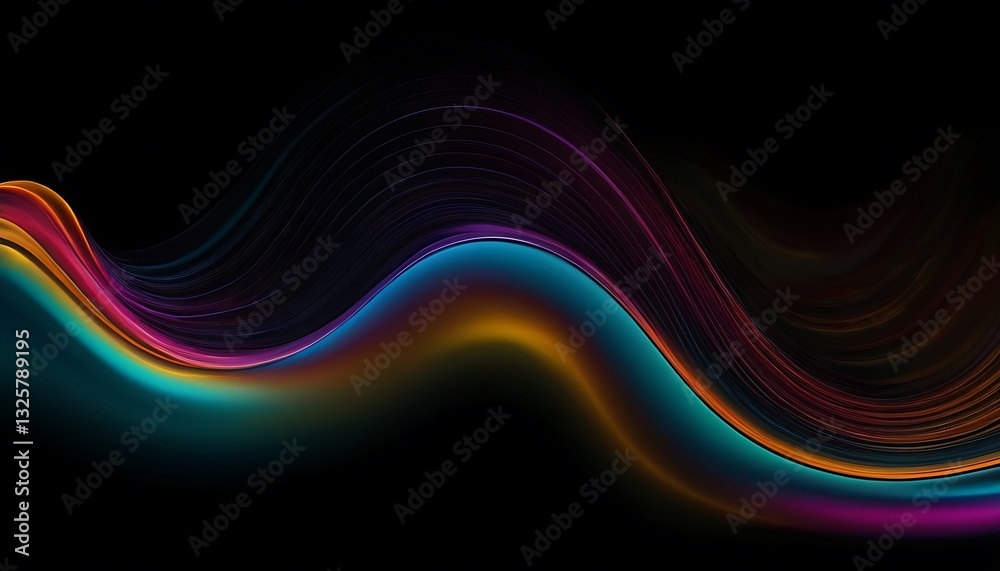Obraz premium fluid 3d renders holographic iridescent neon curved waves in motion on a dark background. Gradient design element for banners. Modern colorful flow poster. Wave Liquid shape color,7